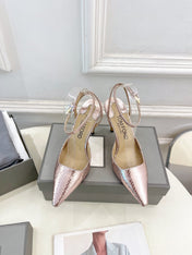 HIGH SLINGBACKS 10 CM IN LIGHT PINK SNAKE-PATTERN CALFSKIN