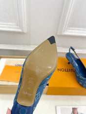 HIGH SLINGBACKS 5 CM IN CLASSIC BLUE MONOGRAM DENIM FABRIC