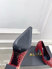 ALAIA 26S HIGH HEELS 95 MM IN DARK RED CROCODILE-EMBOSSED CALFSKIN