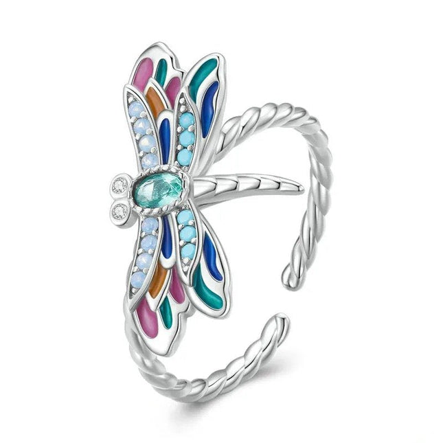 Enamel Dragonfly Opening Ring Insect Adjustable Ring