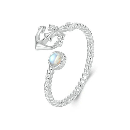 Anchor Open Ring Moonstone Adjustable Twisted Ring