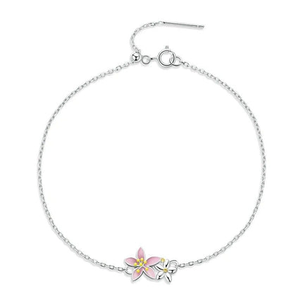 Beautiful Cherry Blossom Bracelet Adjustable Silver Snake Chain Link