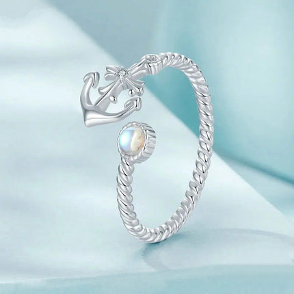 Anchor Open Ring Moonstone Adjustable Twisted Ring