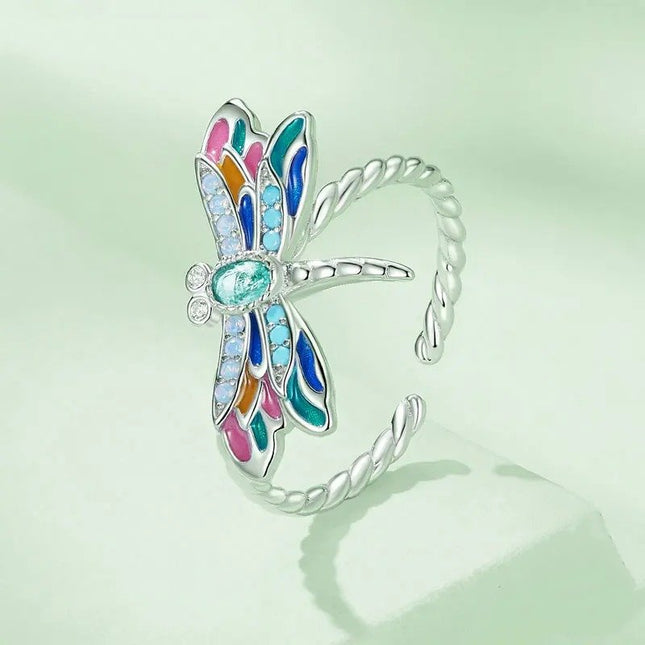 Enamel Dragonfly Opening Ring Insect Adjustable Ring