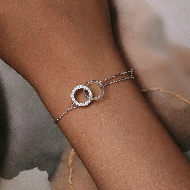 Silver Double Circle Bracelet Eternity Adjustable Chain Link Platinum Plated