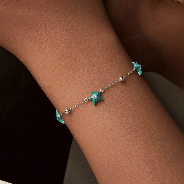 Gradient Blue-green Starfish Link Chain Bracelets