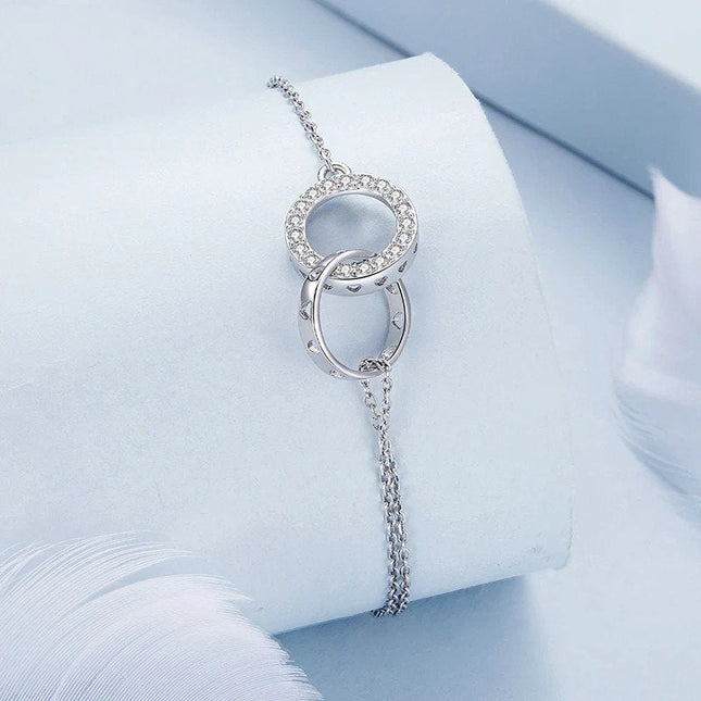 Silver Double Circle Bracelet Eternity Adjustable Chain Link Platinum Plated