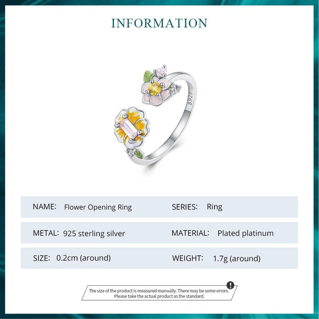 Colorful Enamel Flower Adjustable Ring Yellow Zircon Open Ring