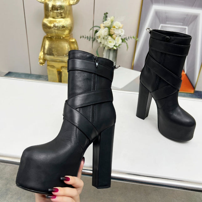 SL ANKLE BUCKLE BOOT PLATFORM BLACK SMOOTH CALFSKIN