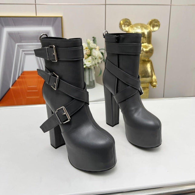 SL ANKLE BUCKLE BOOT PLATFORM BLACK CALFSKIN