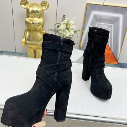 SL ANKLE BUCKLE BOOT PLATFORM BLACK SUEDE