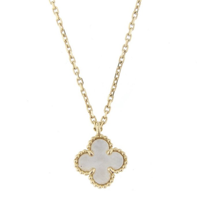 CLOVER PEDANT PINK MOP GOLD NECKLACE