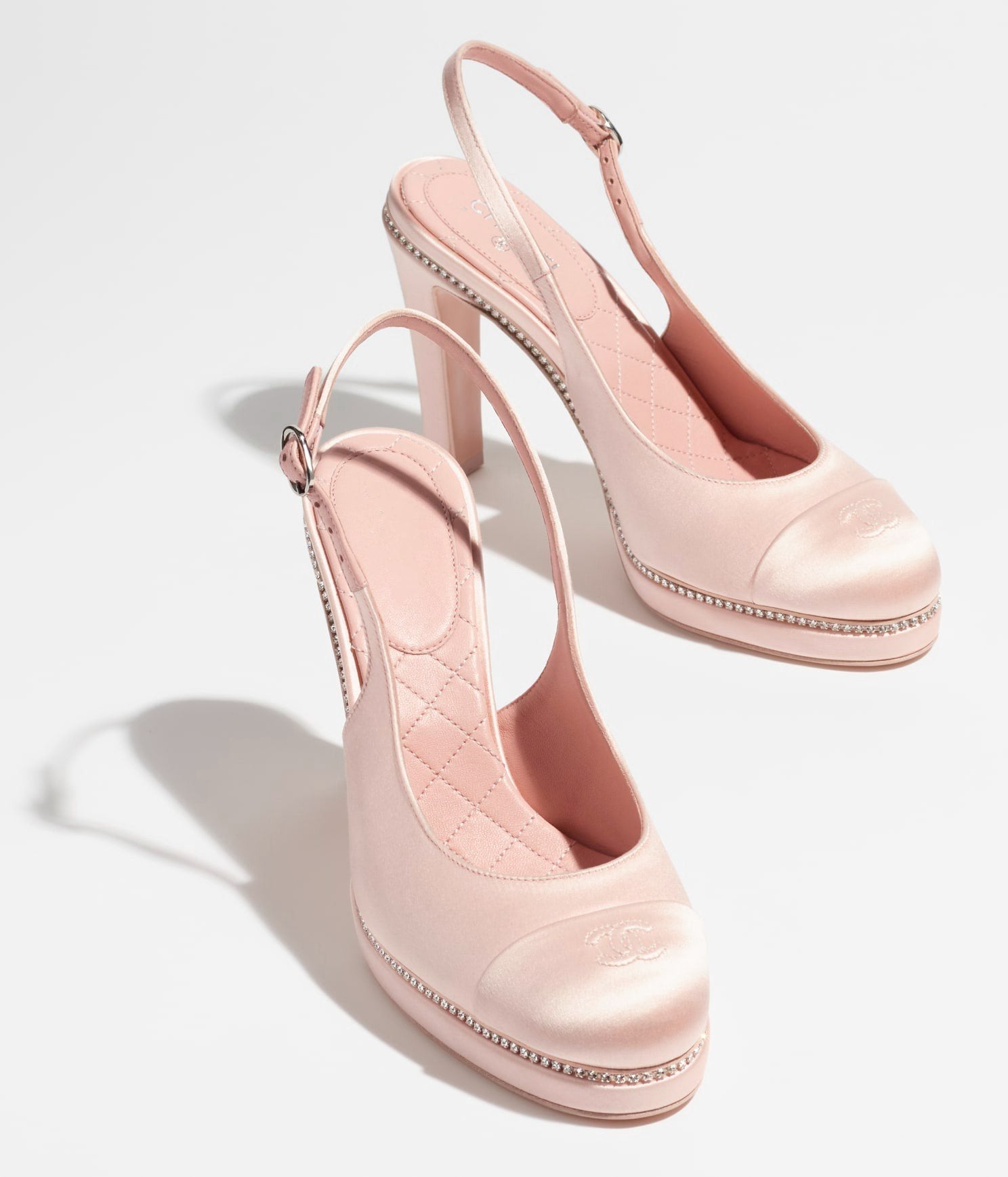 SLINGBACKS LIGHT PINK SATIN STRASS