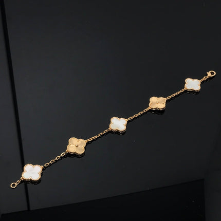 CLOVER BRACELET 5 MOTIF WHITE MOP AND PINK GOLD