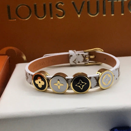 LV LEATHER ROPE 4 MOTIFS GOLD BRACELET