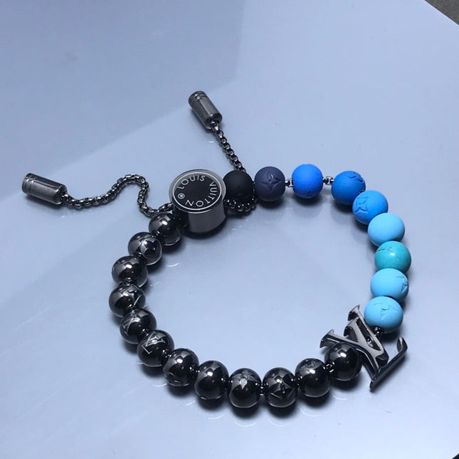 LV CHARM MONOGRAM BLACK AND BLUE BRACELET