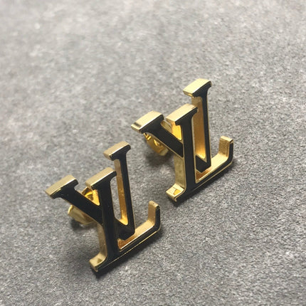 LV LOGO PINK AND BLACK GOLD STUD EARRINGS