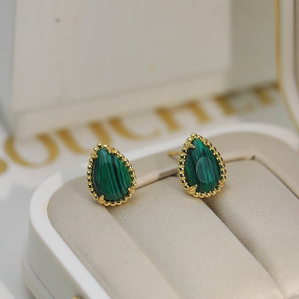 BOHEME MALACHITE GOLD STUD EARRINGS