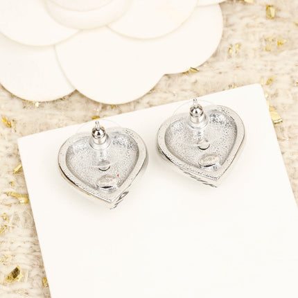 HEART CC DIAMONDS AROUND STUD SILVER EARRINGS