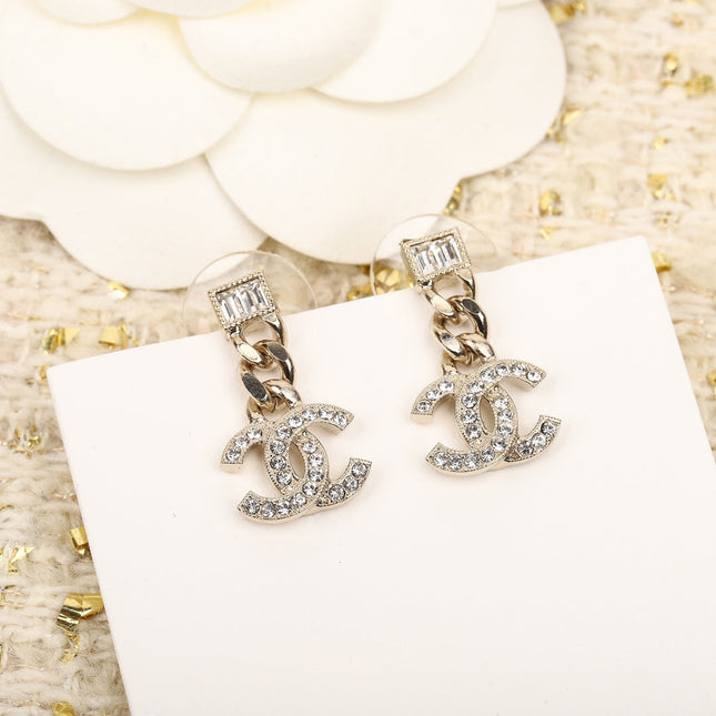 DOUBLE C GOLD DIAMONDS DROP EARRINGS