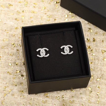 DOUBLE C SMALL SILVER DIAMOND EARRINGS