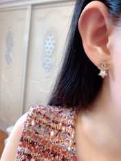 DOUBLE C STAR MOP DIAMONDS GOLD EARRINGS