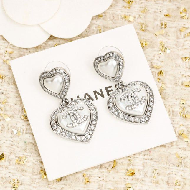 DOUBLE HEART CC DIAMONDS SILVER EARRINGS