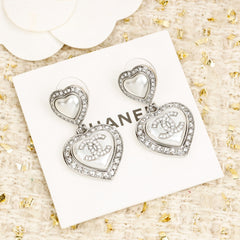DOUBLE HEART CC DIAMONDS SILVER EARRINGS