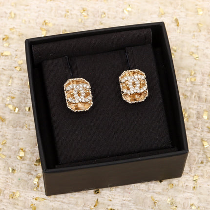 24C ROCK SUGAR DOUBLE C GOLD DIAMONDS EARRINGS