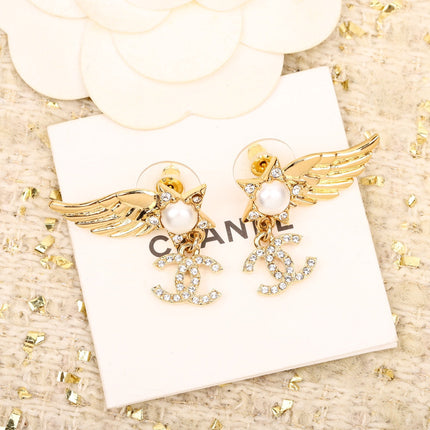 CHANE WING DOUBLE C GOLD DIAMONDS EARRINGS