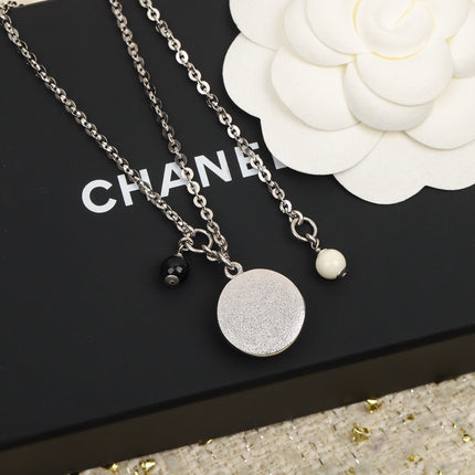 DOUBLE C ROUND PENDANT SILVER DIAMOND NECKLACE