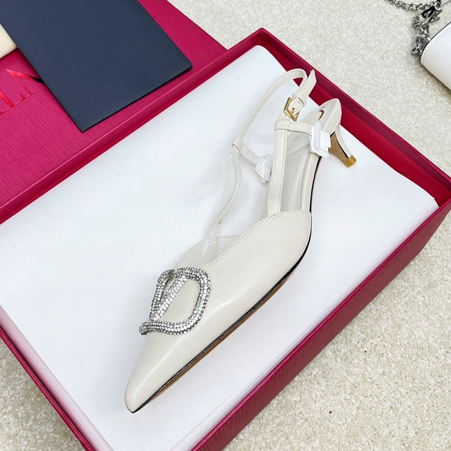 Vlogo Signature Diamond Slingback White Calfskin