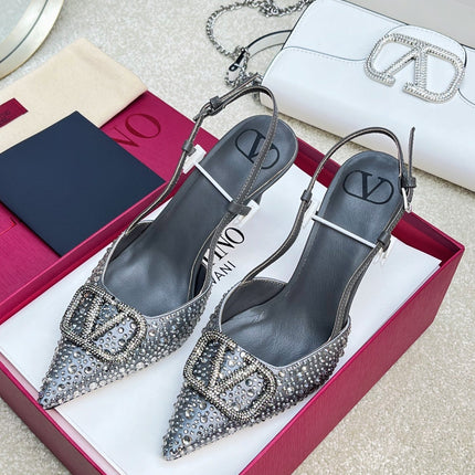 Vlogo Signature Slingback Black Calfskin With Crystals