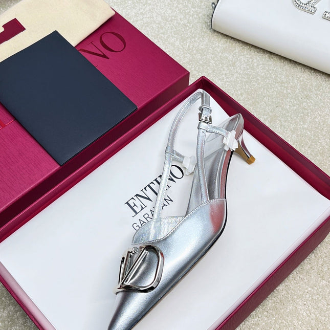 Vlogo Signature Slingback Silver Calfskin