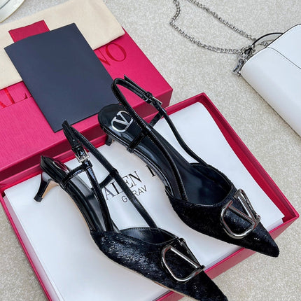 Vlogo Signature Slingback Rough Black Calfskin