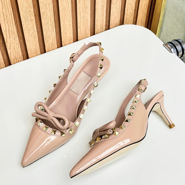 Rockstud Bow Slingback Rose Cannelle Calfskin With Matching Studs