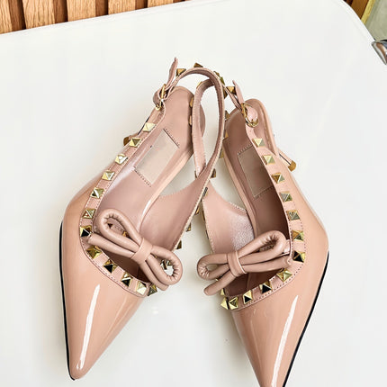 Rockstud Bow Slingback Rose Cannelle Calfskin With Matching Studs