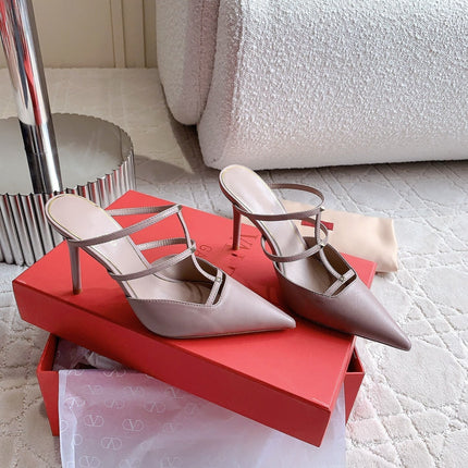 Rockstud Wispy Calfskin Mule 90mm Matte Rose Cannelle