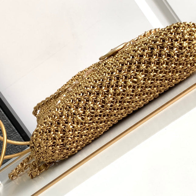 CC Mini 22 Bag 23cm Gold Woven Cowhide Bag