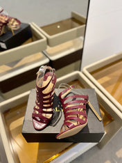 HIGH SANDAL 10 CM IN SANGRIA RED CALFSKIN